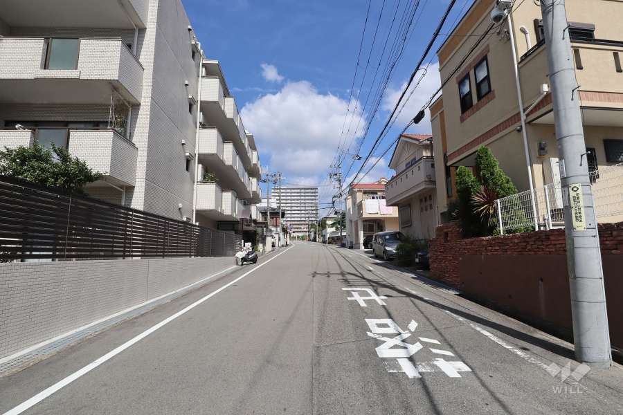敷地北東側の前面道路(南東側から)