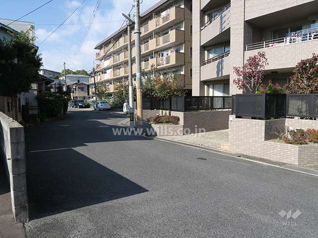 南側前面道路とマンション建物一部