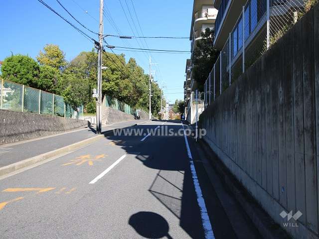 敷地西側の前面道路。バス通りです。