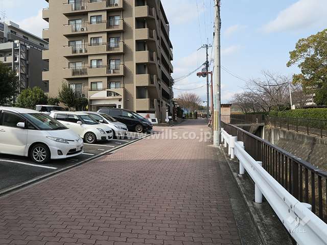 東側前面道路とマンション建物一部