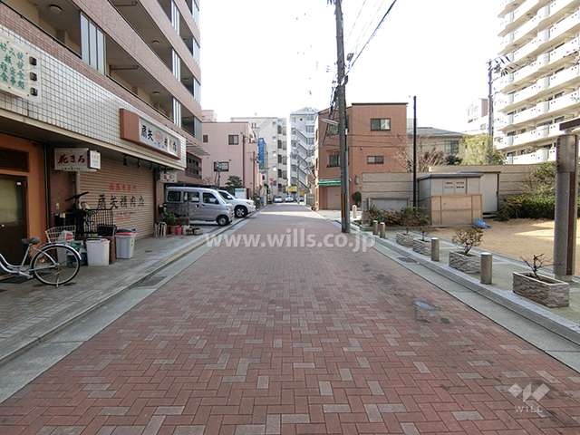 敷地南側の前面道路。インターロッキング舗装されています。