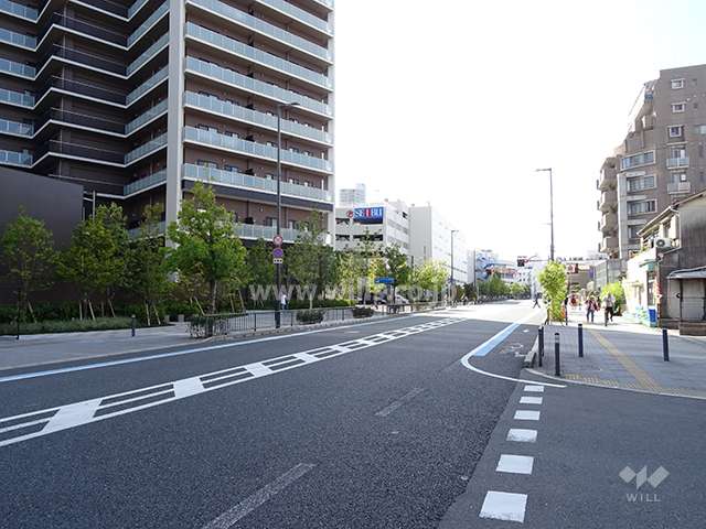 前面道路とマンション建物一部