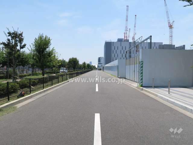 敷地の南東側前面道路（北東側から）