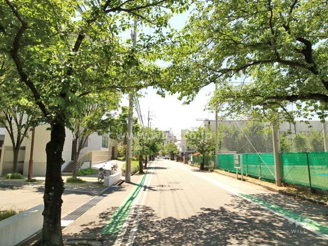 物件の西側前面道路(北側から)