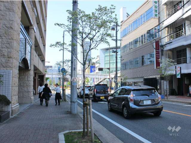敷地北側の前面道路。車通りの多い通りです。