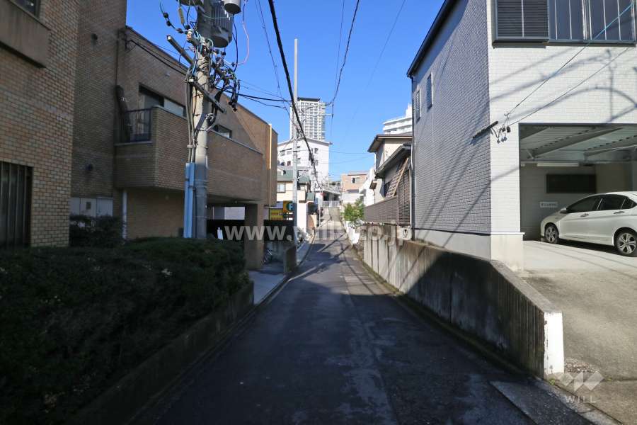 敷地の北東側前面道路（南東側から）