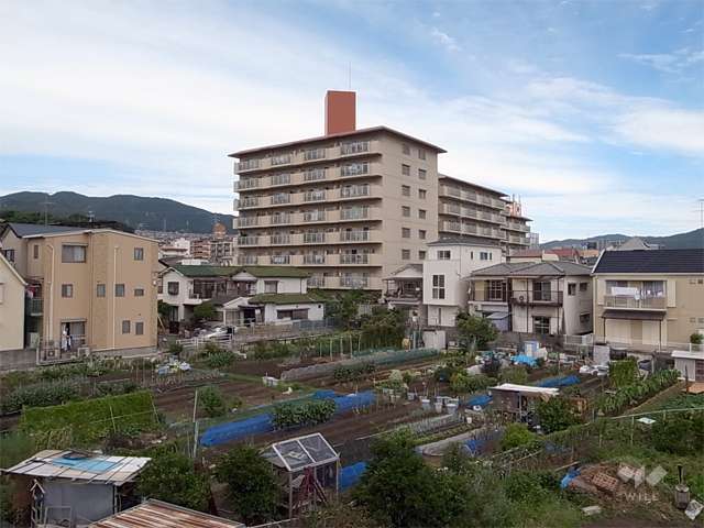 敷地の南側は一戸建てと田畑です。