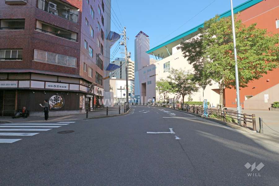 敷地南東側の前面道路（南西側から）