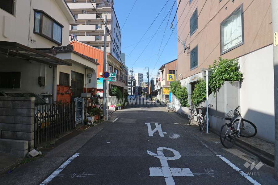敷地南西側の前面道路（南東側から）