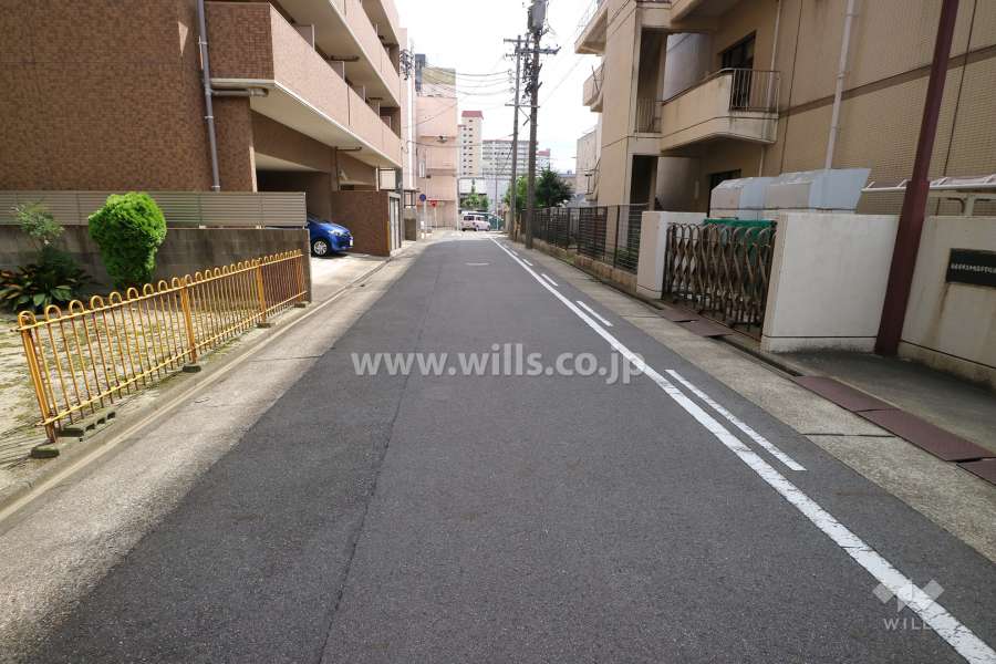 敷地南東側の前面道路（南西側から）