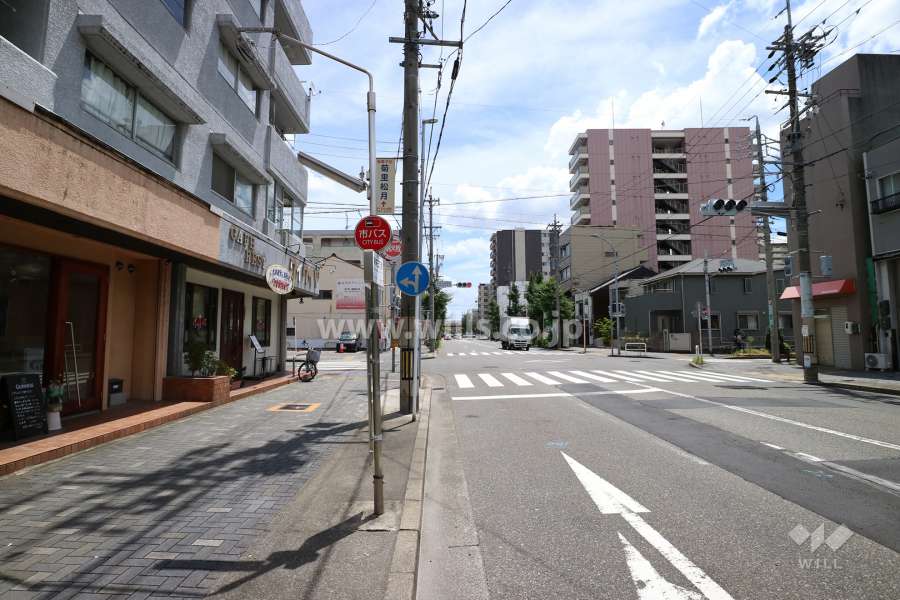 敷地南西側の前面道路（北西側から）