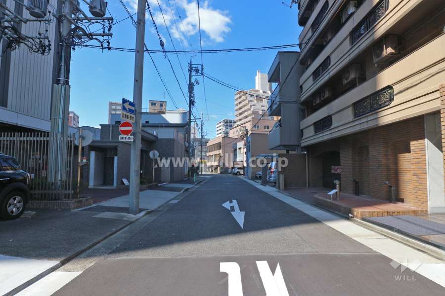 敷地南西側の前面道路（南東側から）