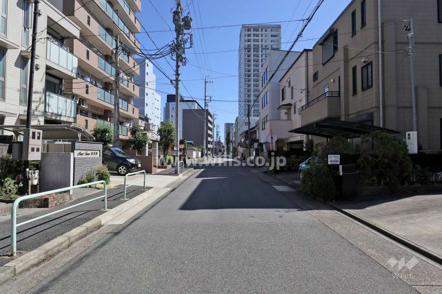 敷地南西側の前面道路（北西側から）