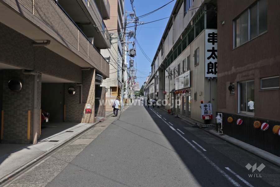 敷地南東側の前面道路（南西側から）