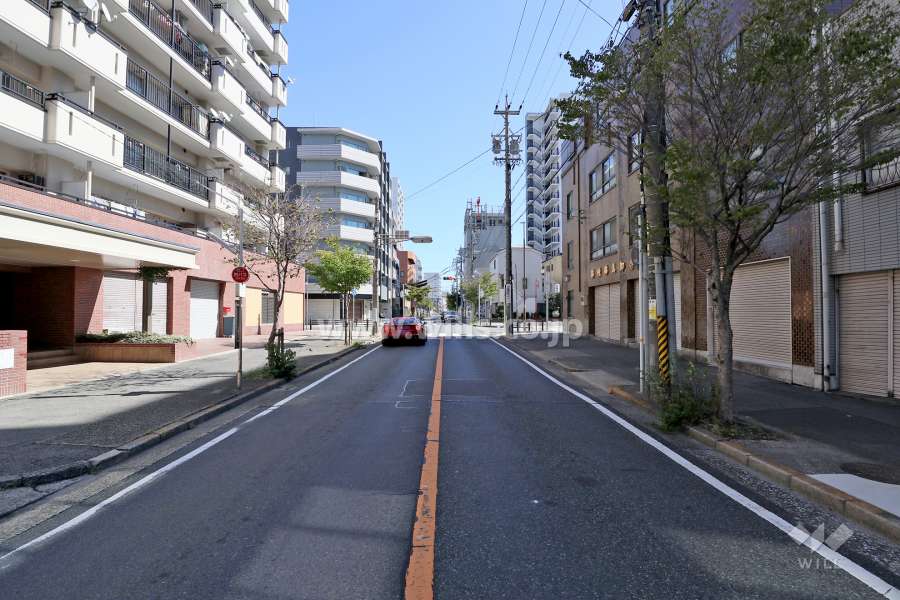 敷地南西側の前面道路（北西側から）