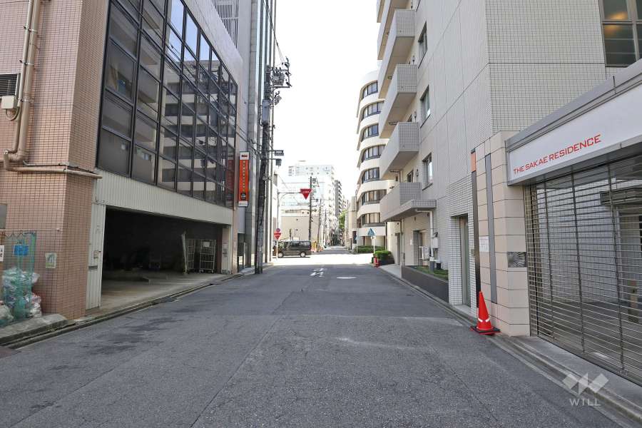 敷地東側の前面道路（北側から）
