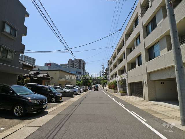 敷地の南東側前面道路（北東側から）