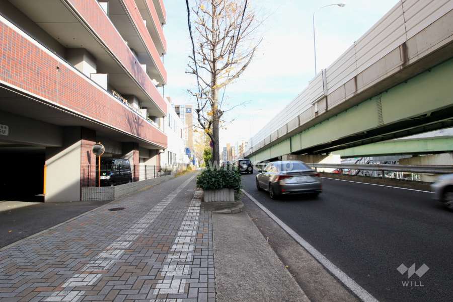 敷地南側の前面道路。幹線道路に面しています。