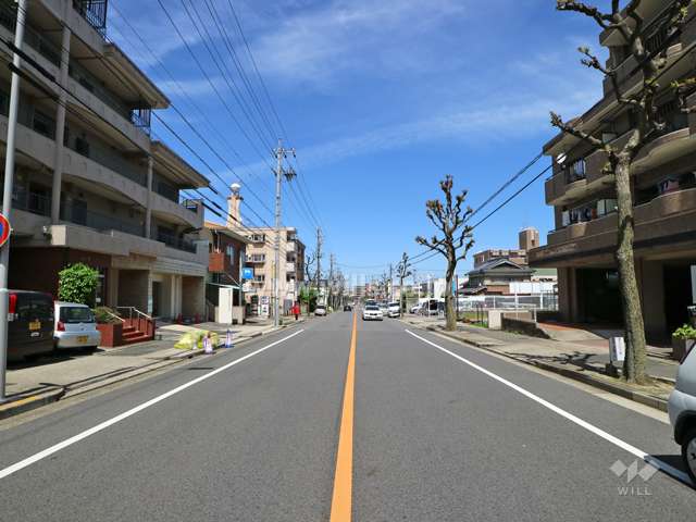 敷地の北東側前面道路（南東側から）