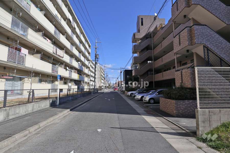 敷地北西側の前面道路（南西側から）