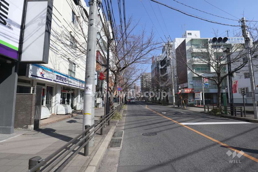 物件の南東側前面道路（南西側から）