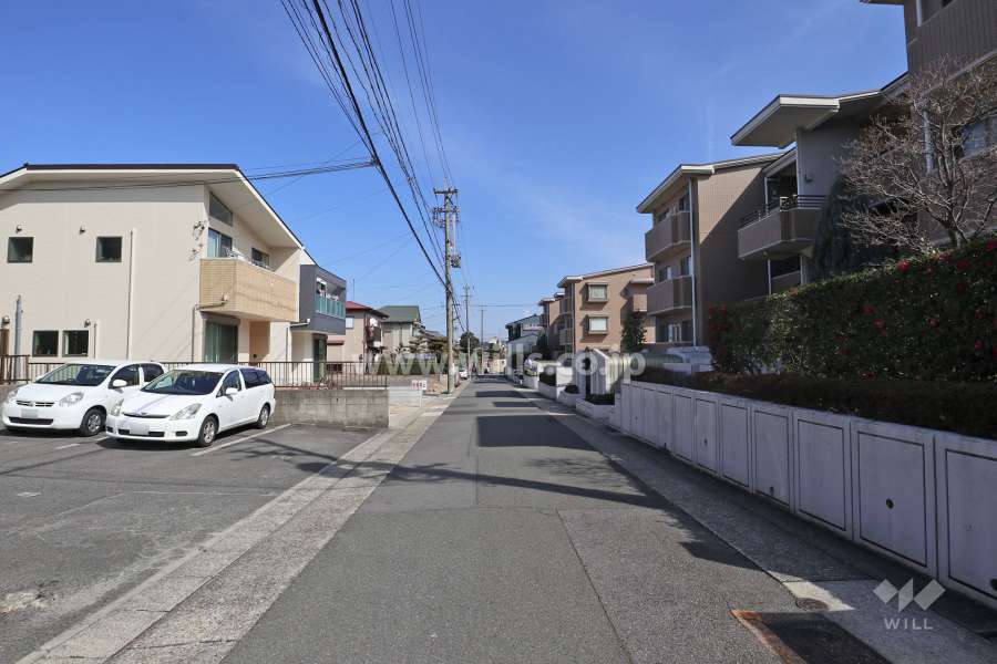 物件の北側前面道路（西側から）