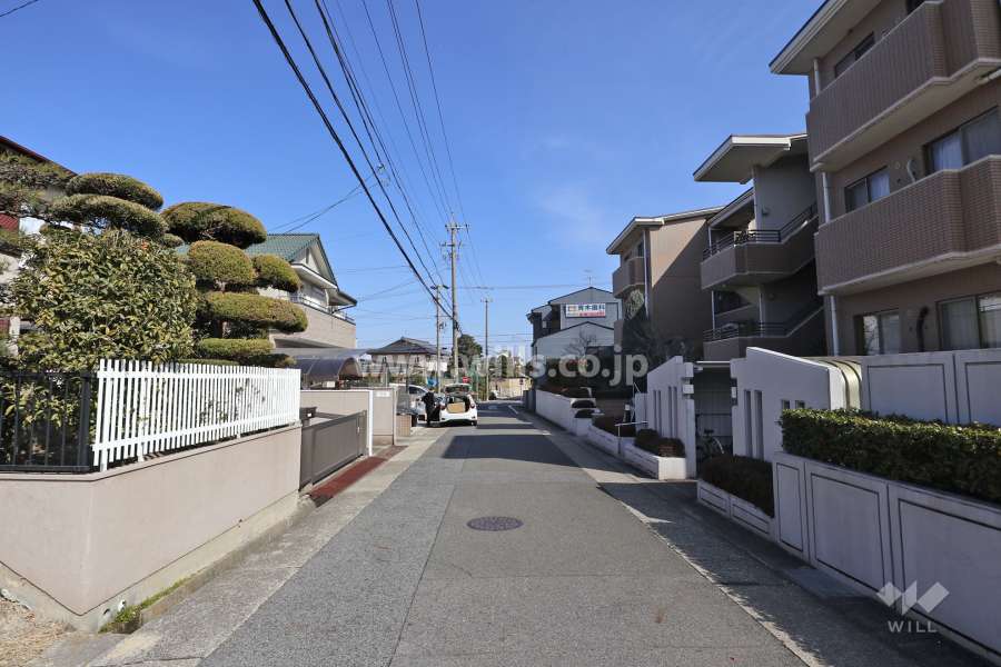 物件の北側前面道路（西側から）