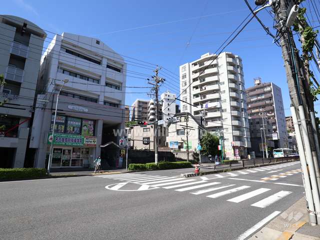 周辺はマンション、戸建が多く、近くの大通り沿いにはマンションや商業施設が混在しています。