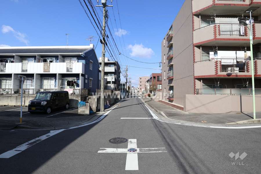敷地南西側の前面道路（南東側から）