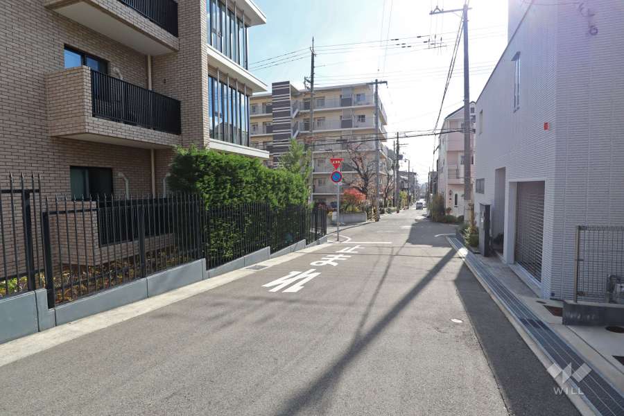 敷地西側の前面道路（北側から）