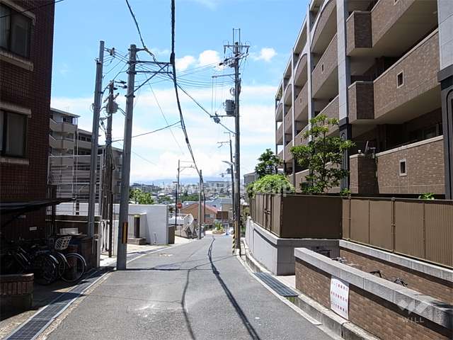 敷地の南側前面道路。やや高台にあります。