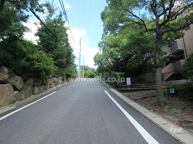 敷地北側の前面道路.マンションは坂道に建っています.