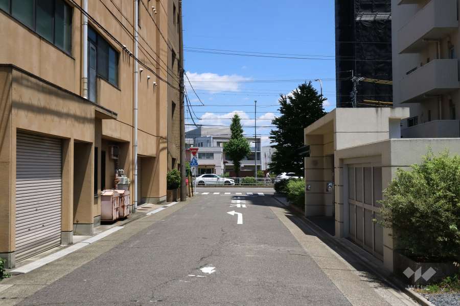 敷地西側の前面道路。交通量の少ない通りです。
