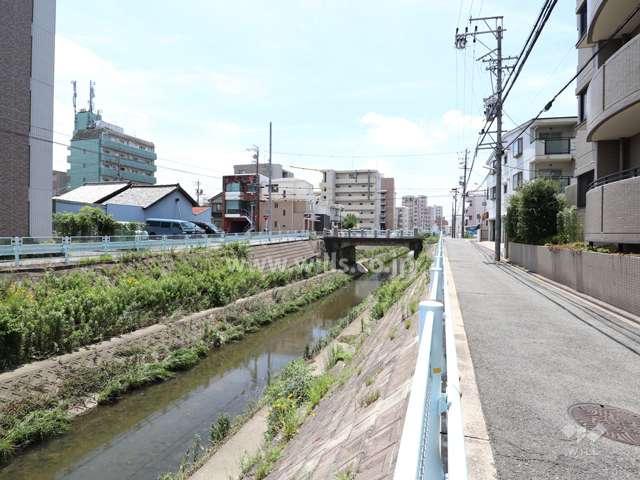 敷地横の山崎川