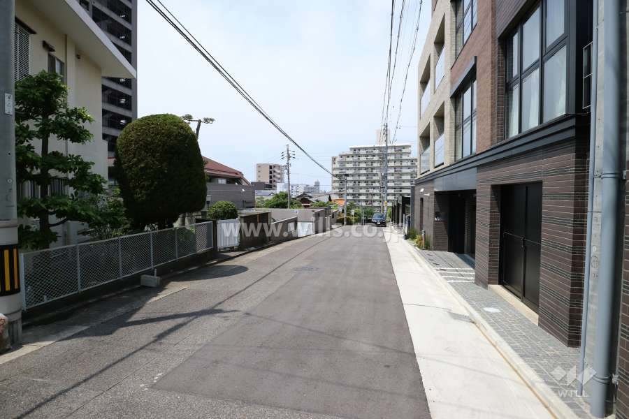 敷地の北東側前面道路（南東側から）