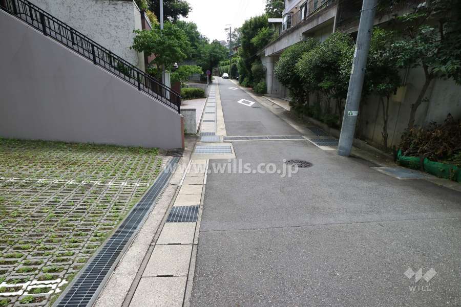 敷地の南側前面道路（西側から）