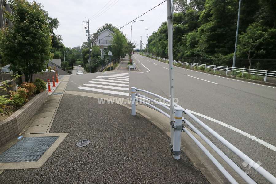 敷地の南西側前面道路（西側から）
