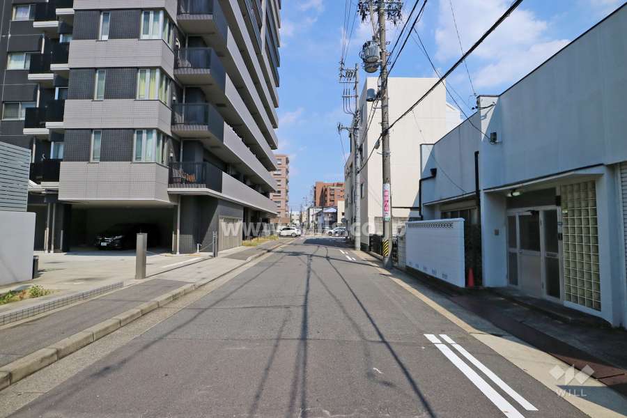 敷地南側の前面道路（西側から）