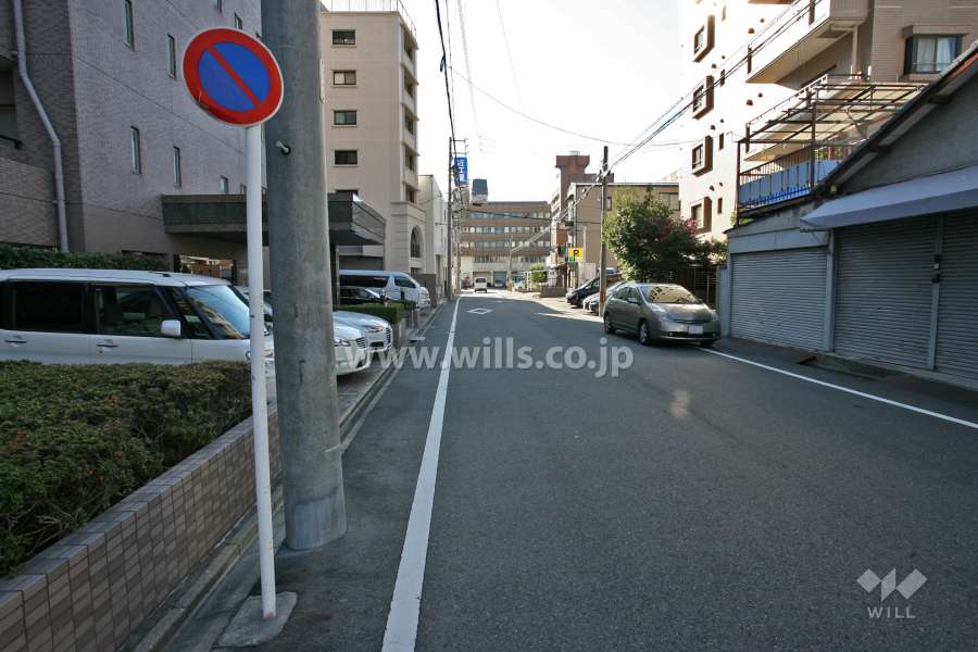 敷地西側の前面道路(北側から)