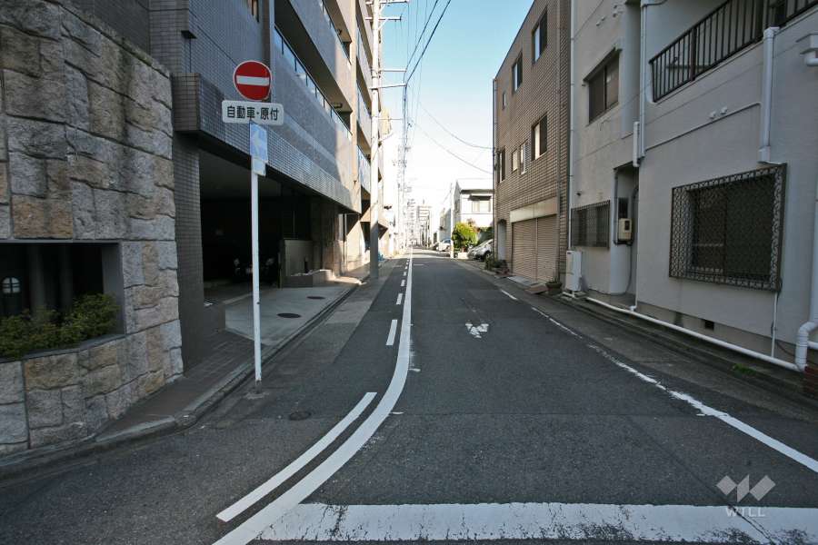 敷地南東側の前面道路（南西側から）