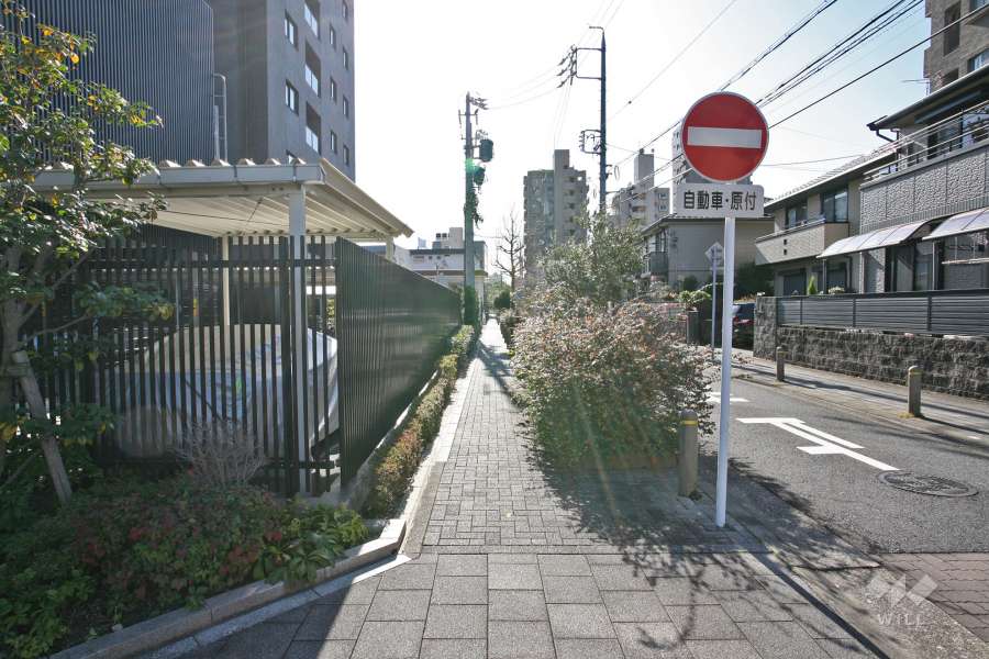敷地西側の前面道路（北側から）