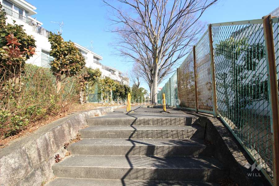 敷地南側の前面道路.遊歩道になっています.