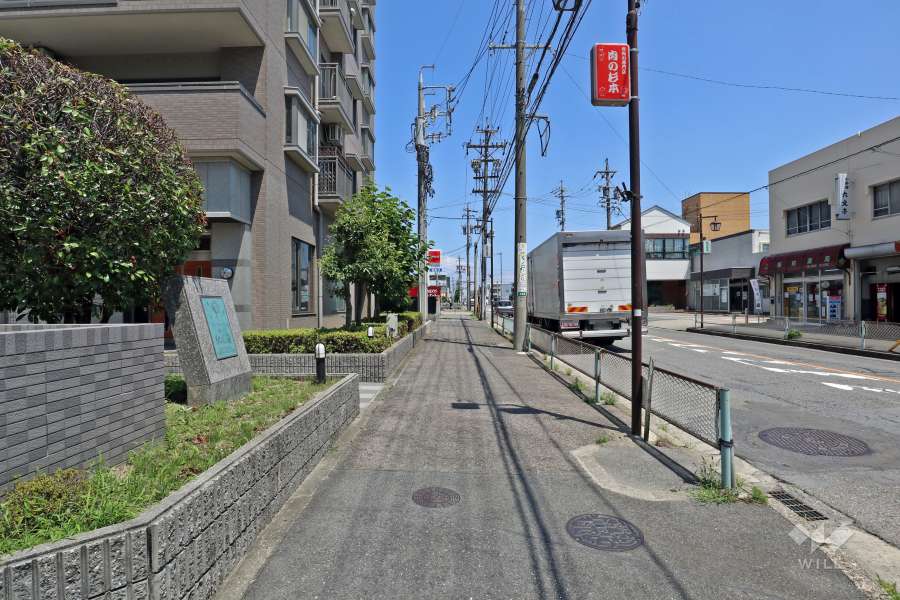 敷地東側前面道路は県道201号（南外山勝川停車場線）です。