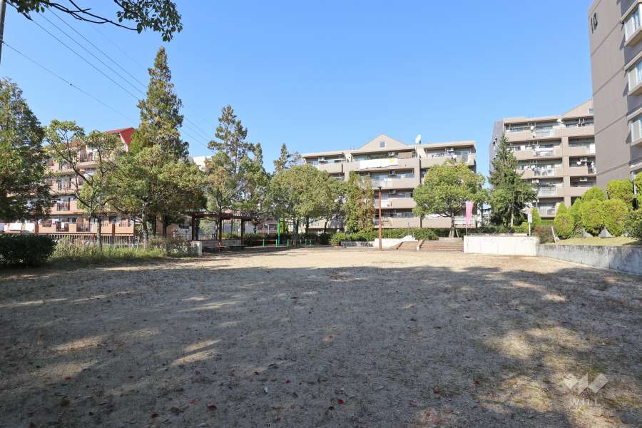 敷地西側に面した広場