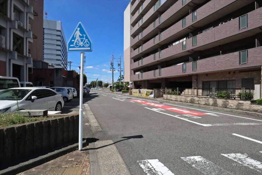 敷地南東側の前面道路（北東側から）