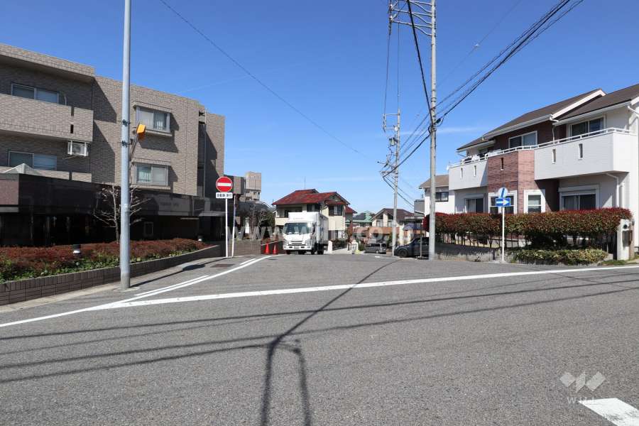 敷地の北東側前面道路（南東側から）