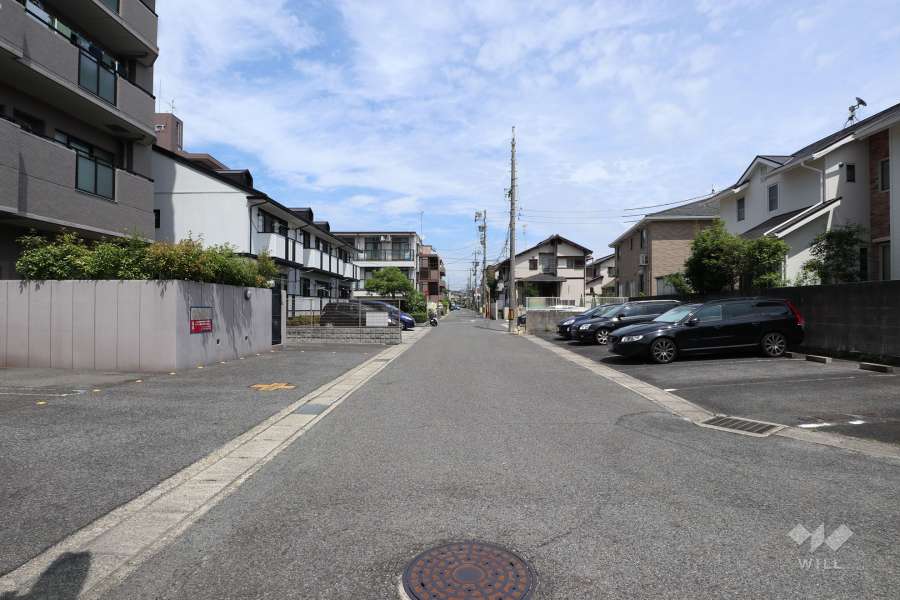 敷地南側の前面道路（西側から）