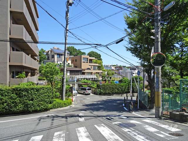 敷地南東側の前面道路（南西側から）