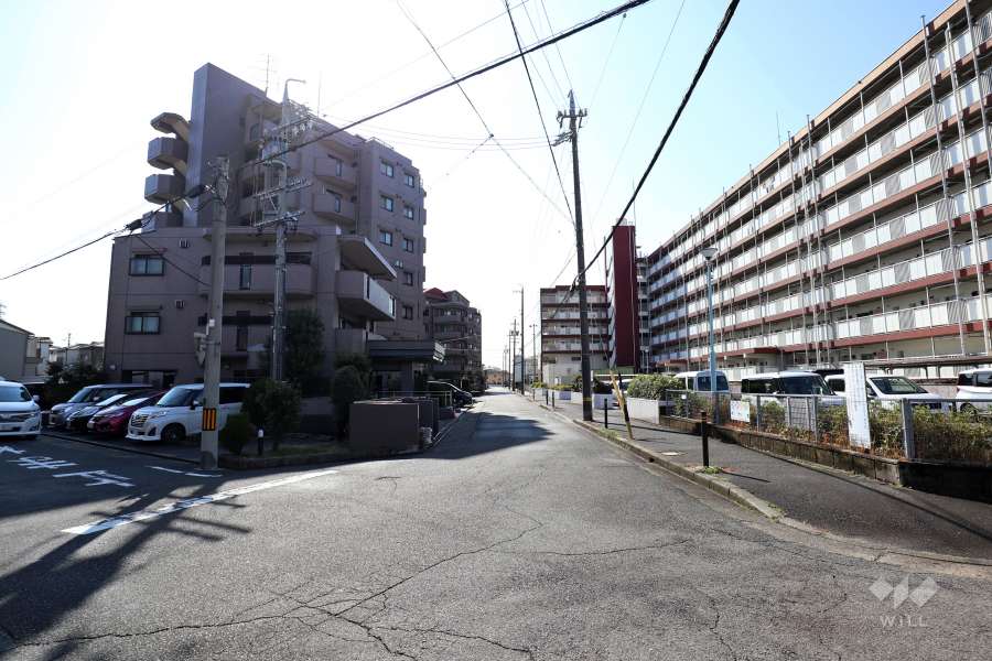 敷地南西側の前面道路（北西側から）
