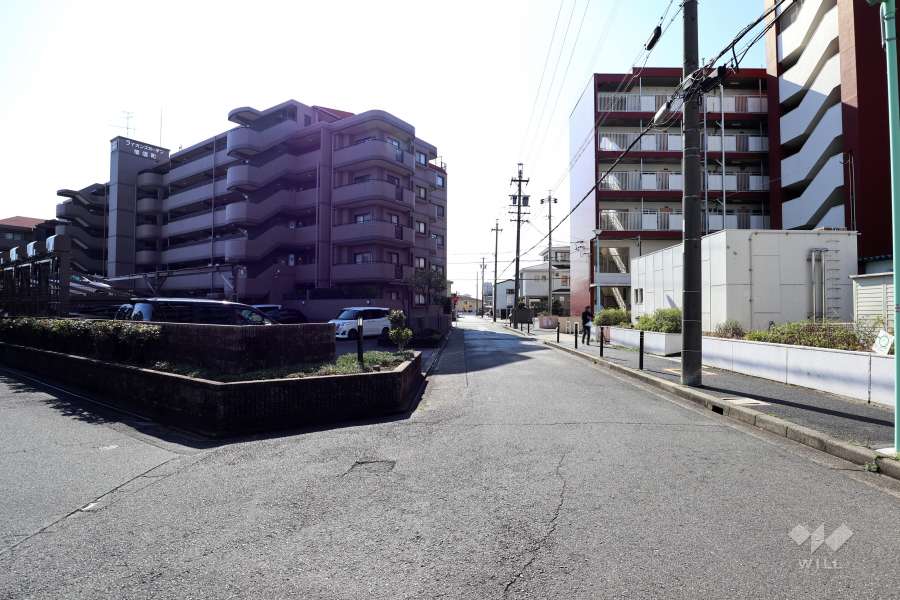 敷地南西側の前面道路（北西側から）